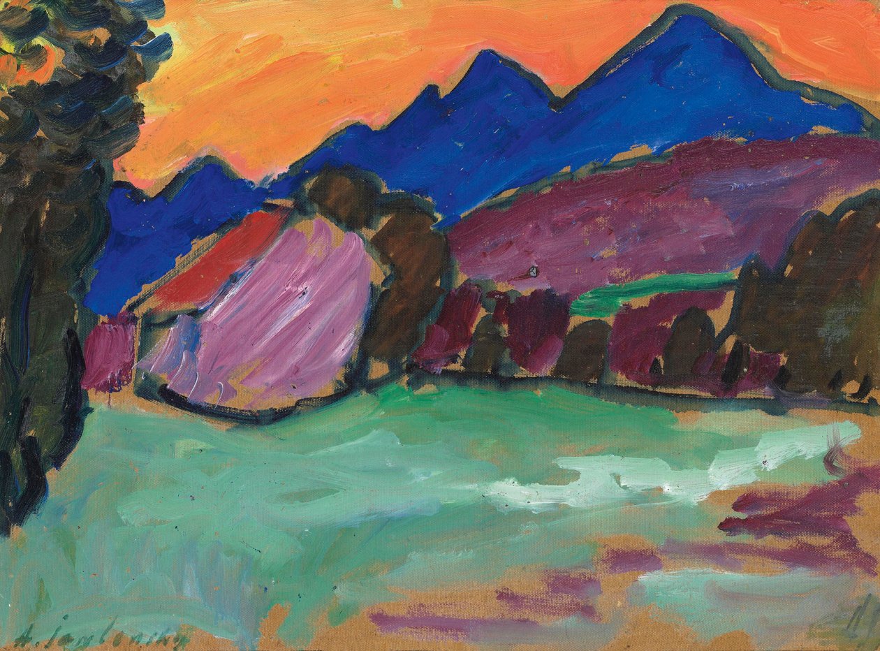 Röd kväll - Blue Mountains, ca. 1910. av Alexei Javlensky von