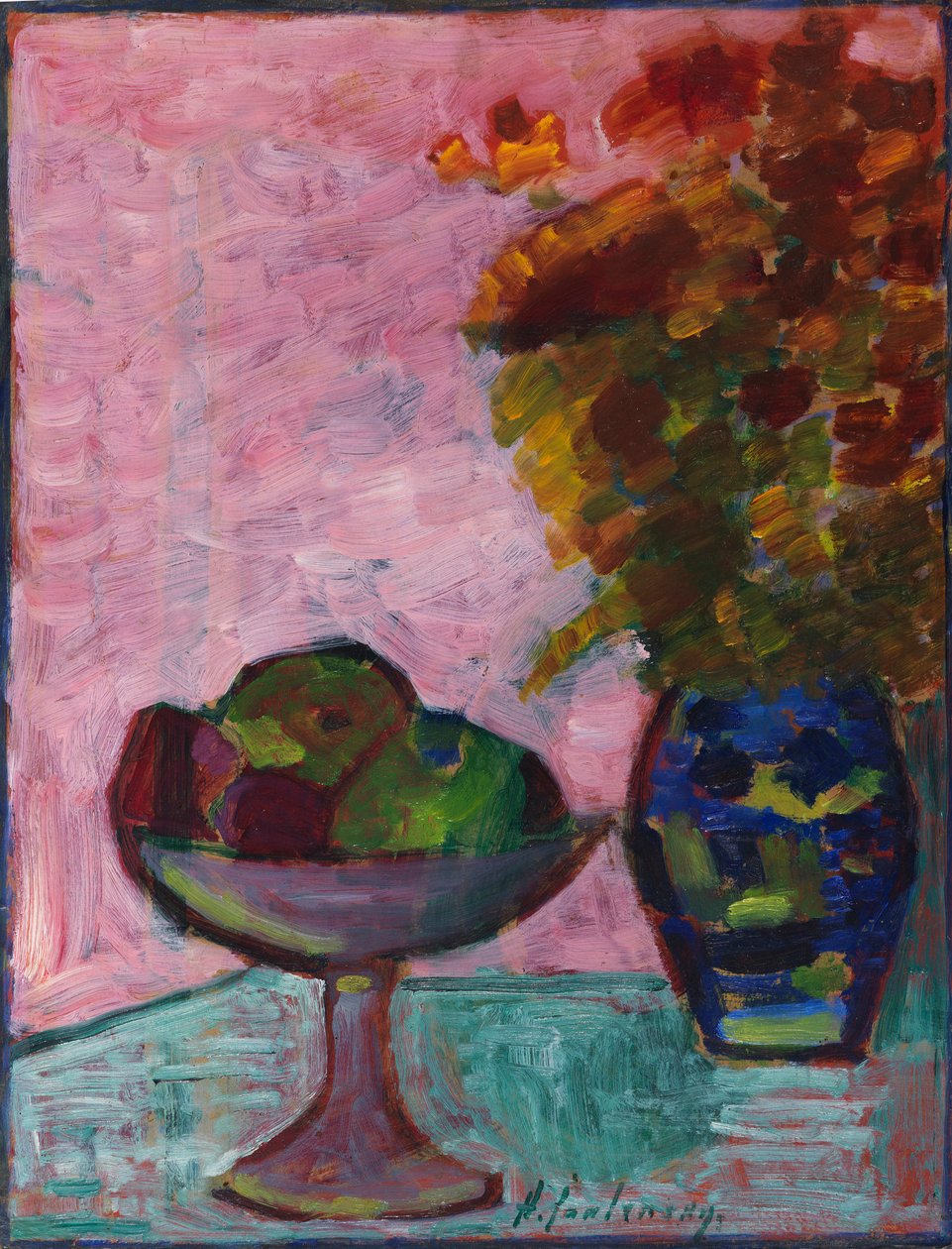 Stilleben med fruktskål och blomstervas, ca 1932. av Alexei Javlensky von