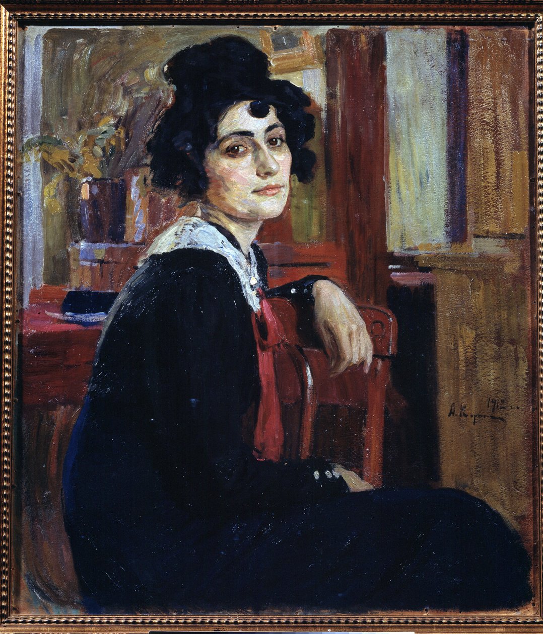 En fransyska (A Frenchwoman). Målning av Alexei Mikhaylovich Korin (Korine) (1865-1923), olja på duk av Alexei Mikhailovich Korin
