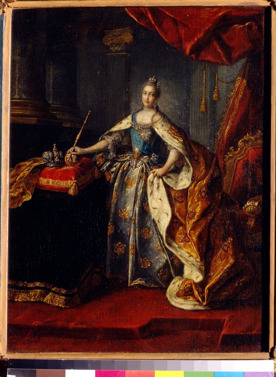 ロシアの女帝エカテリーナ 2 世 (1729-1796) の肖像画。 Alexei Petrovich Antropov (1716-1795) による絵画、toileswedish に油彩 av Alexei Petrovich Antropov