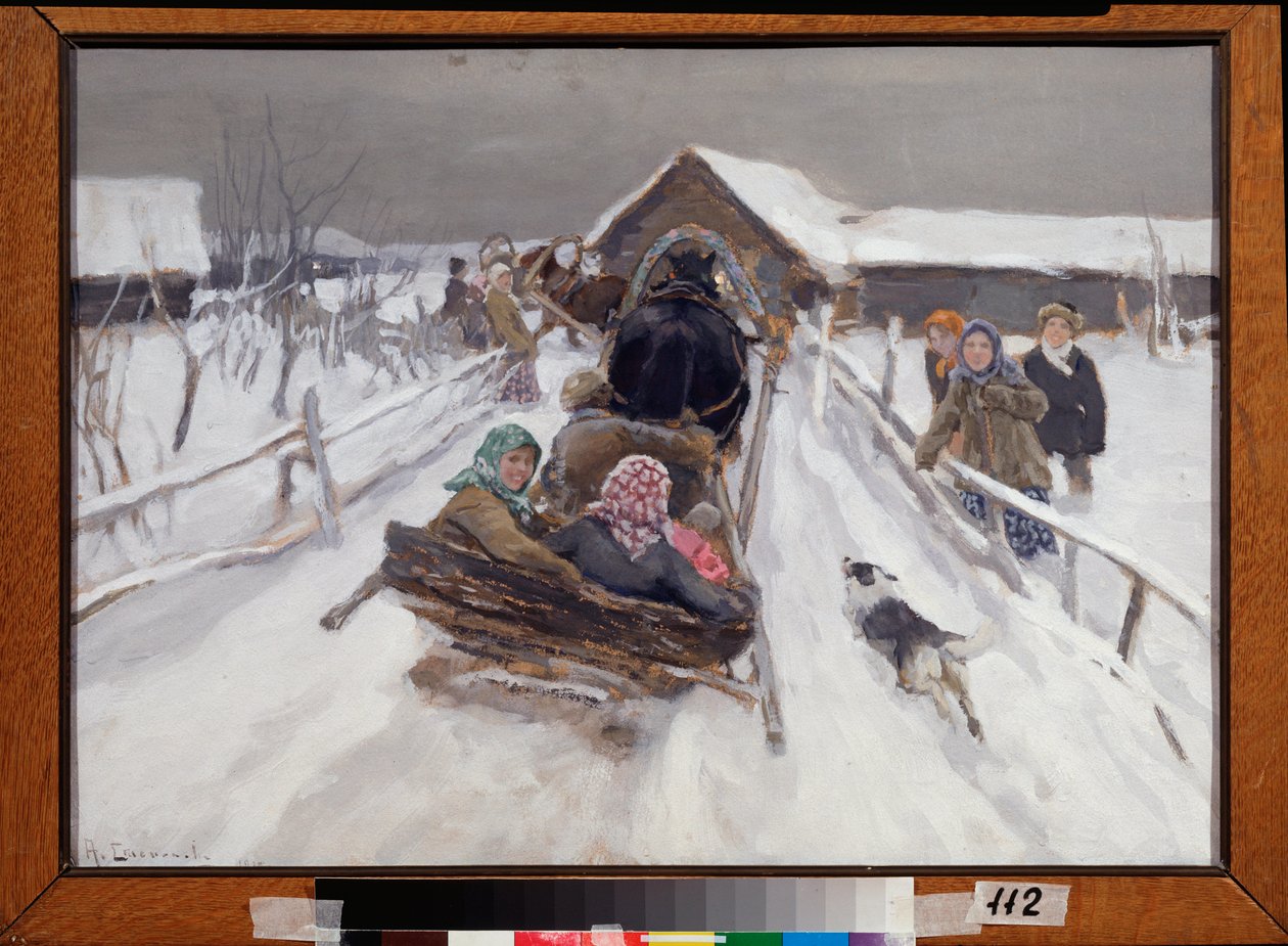 Att köra under fastelavnen - Målning av Alexei Stepanovich Stepanov (1858-1923), olja på duk av Alexei Steipanovitch Stepanov