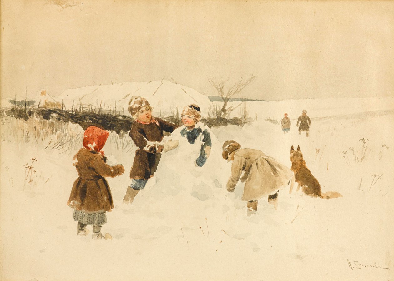 Att göra en snögubbe, 1891. av Alexei Stepanovich Stepanov