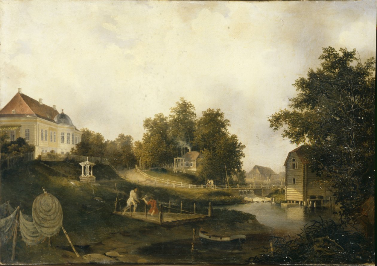 Utsikt i Modest Rezvois lantgård Marienhof nära Petersburg, 1846 av Alexei Yakovlevich Voloskov