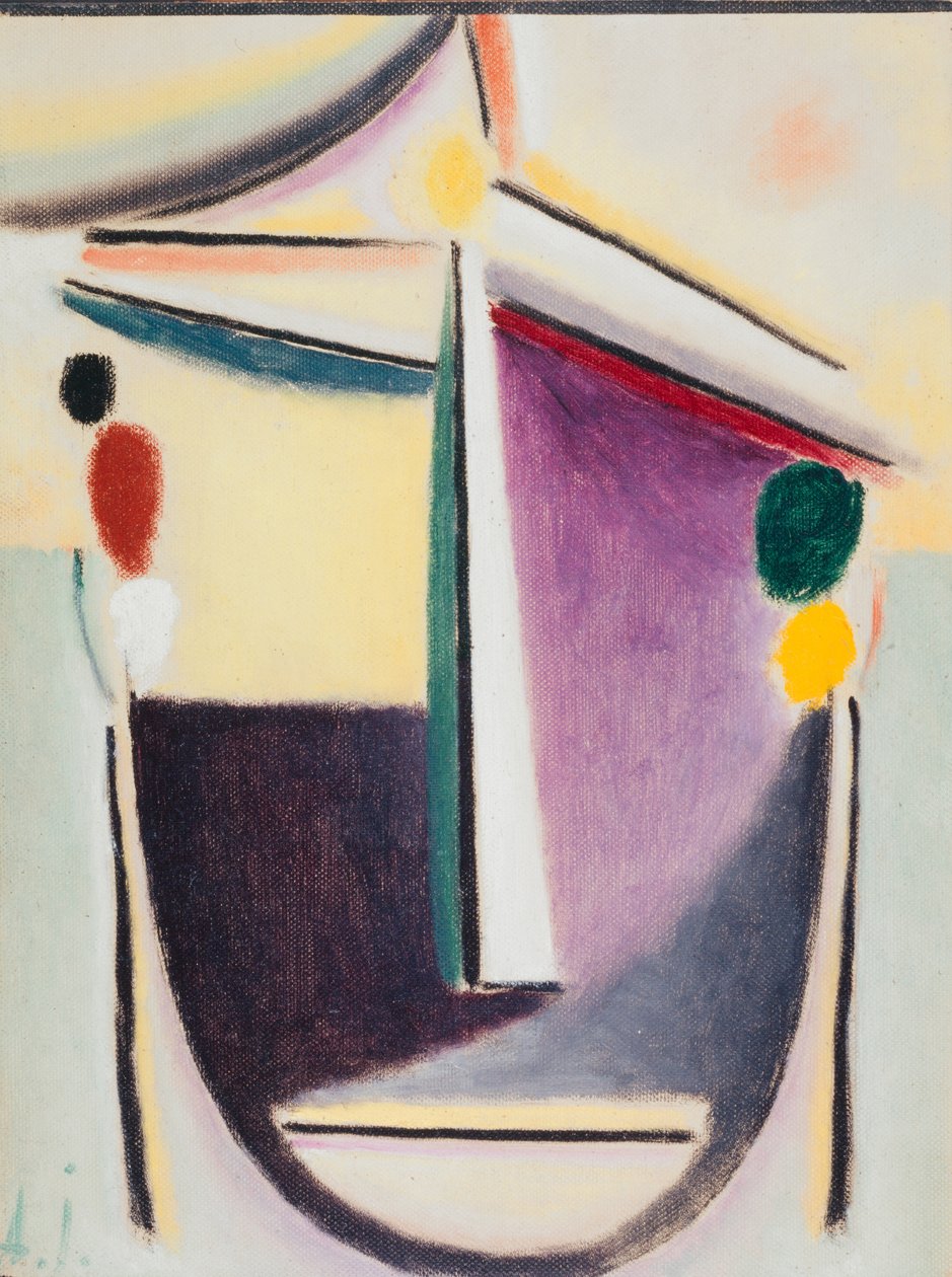 Abstrakt huvud: svart-gul-lila, ca 1922 (olja på kartong) av Alexej von Jawlensky