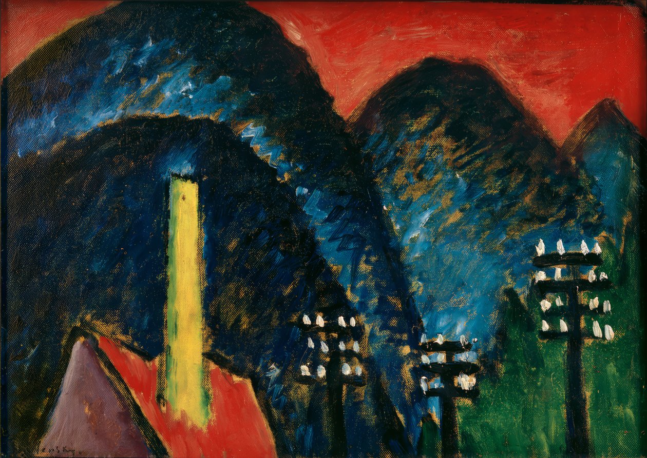 Blå berg (landskap med gul skorsten) av Alexej von Jawlensky