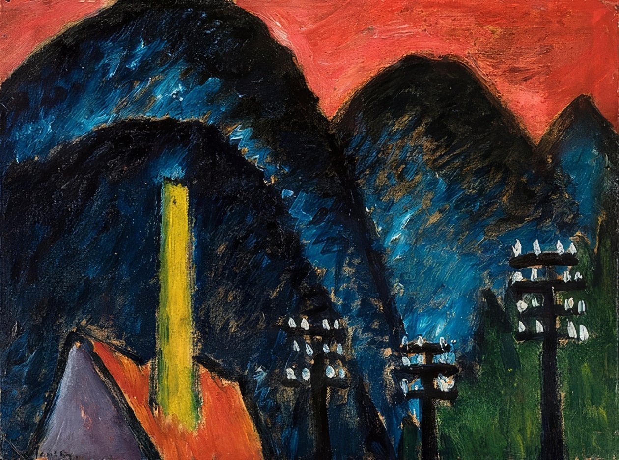Blå berg (landskap med gul skorsten). 1912 av Alexej von Jawlensky