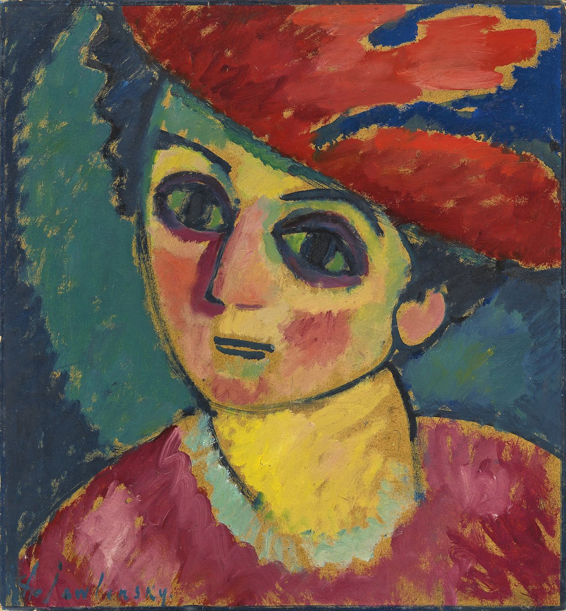 Red Hat, målning av Alexej von Jawlensky, olja på kartong, 1912 - Red Hat - Javlensky, Alexei, von av Alexej von Jawlensky