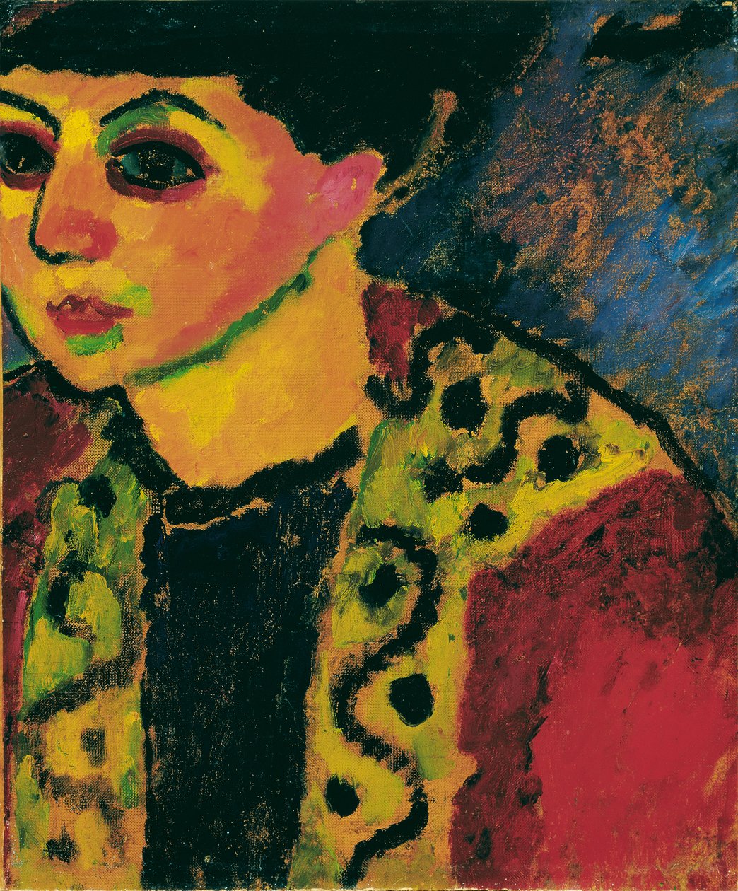 Dam mot en blå bakgrund av Alexej von Jawlensky