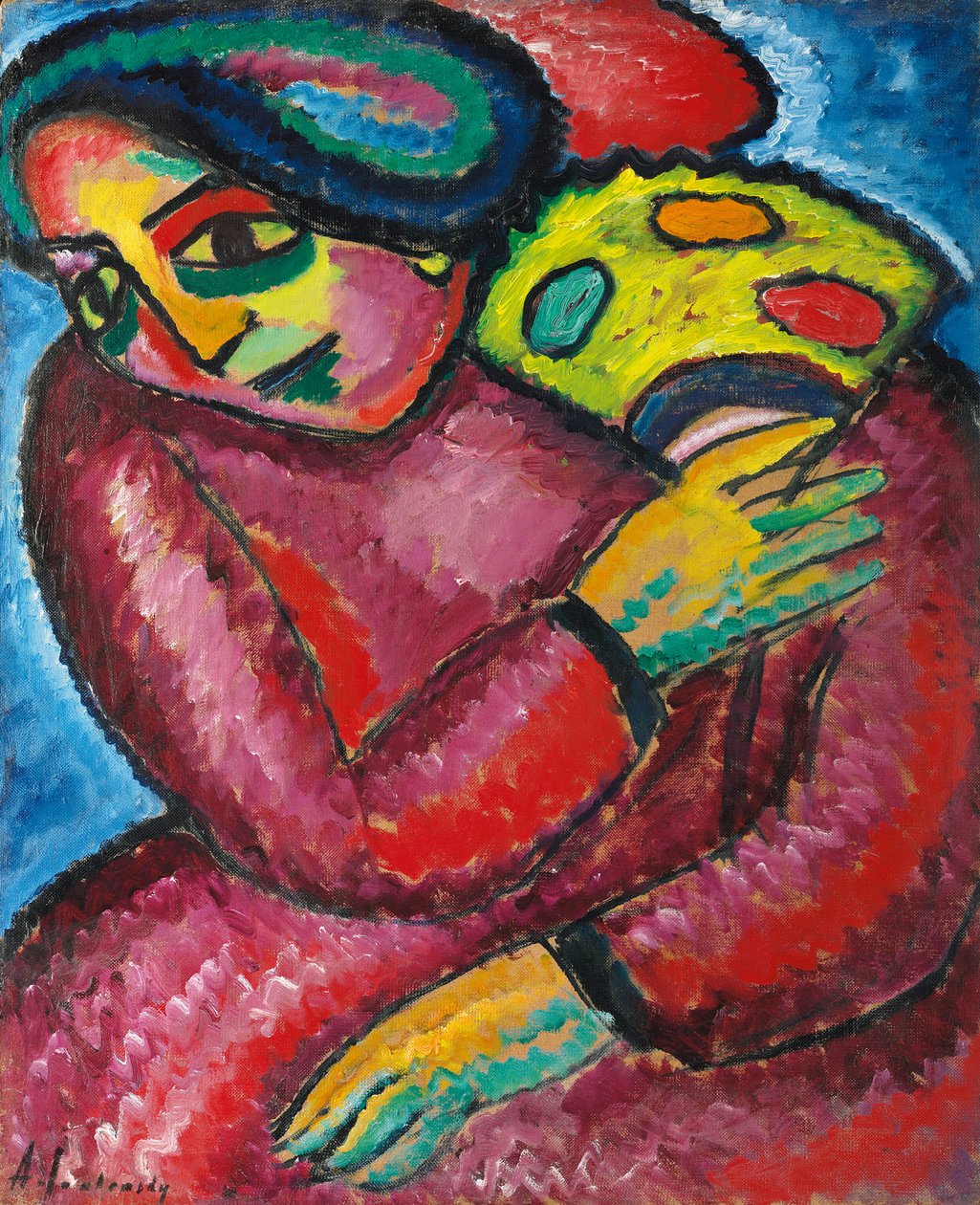 dansa med gul solfjäder; Dansa med ett gult fan, 1912 av Alexej von Jawlensky