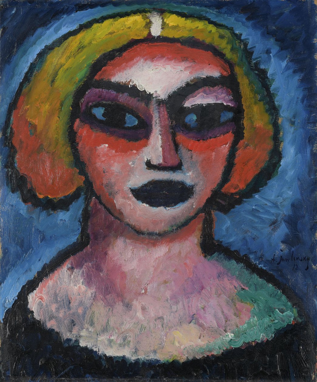 Kvinnas huvud. Verso: bröstbild av en man (omkring 1910-1912) av Alexej von Jawlensky