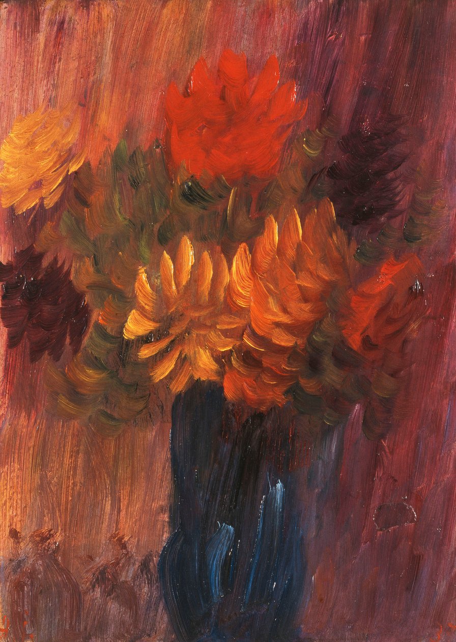 Stort stilleben: Röd och gul Dahlia; Stort stilleben: Röda och gula dahlior, 1937 av Alexej von Jawlensky