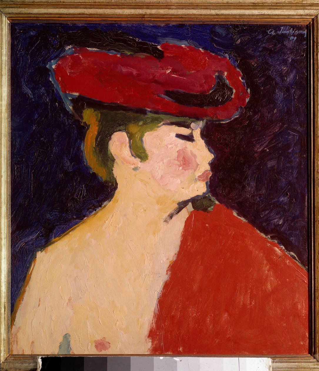 Le chale rouge Målning av Alexei von Javlensky (Alexi von Jawlensky, Alexej von Javlenski) (1864-1941) 1900-talets München. Stangl Galleri av Alexej von Jawlensky