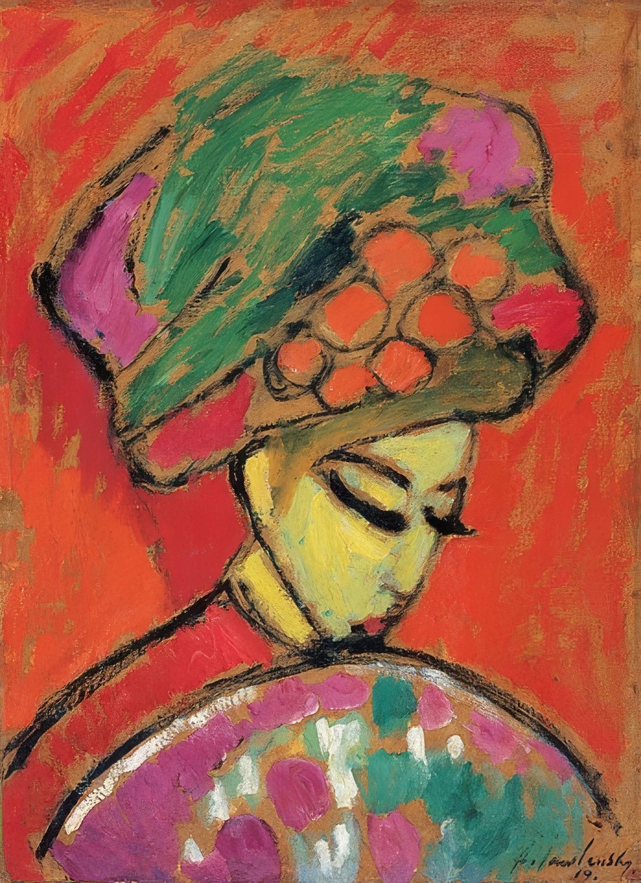 Tjej med blommössa (tjej med turban). 1910 av Alexej von Jawlensky