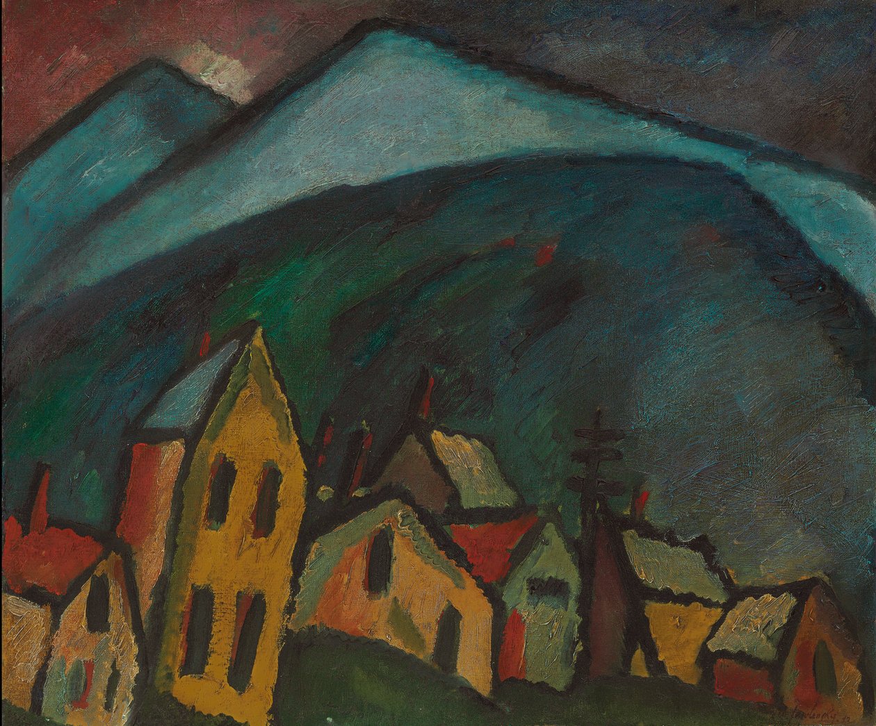 bergslandskap med hus; Bergslandskap med hus, 1912 av Alexej von Jawlensky