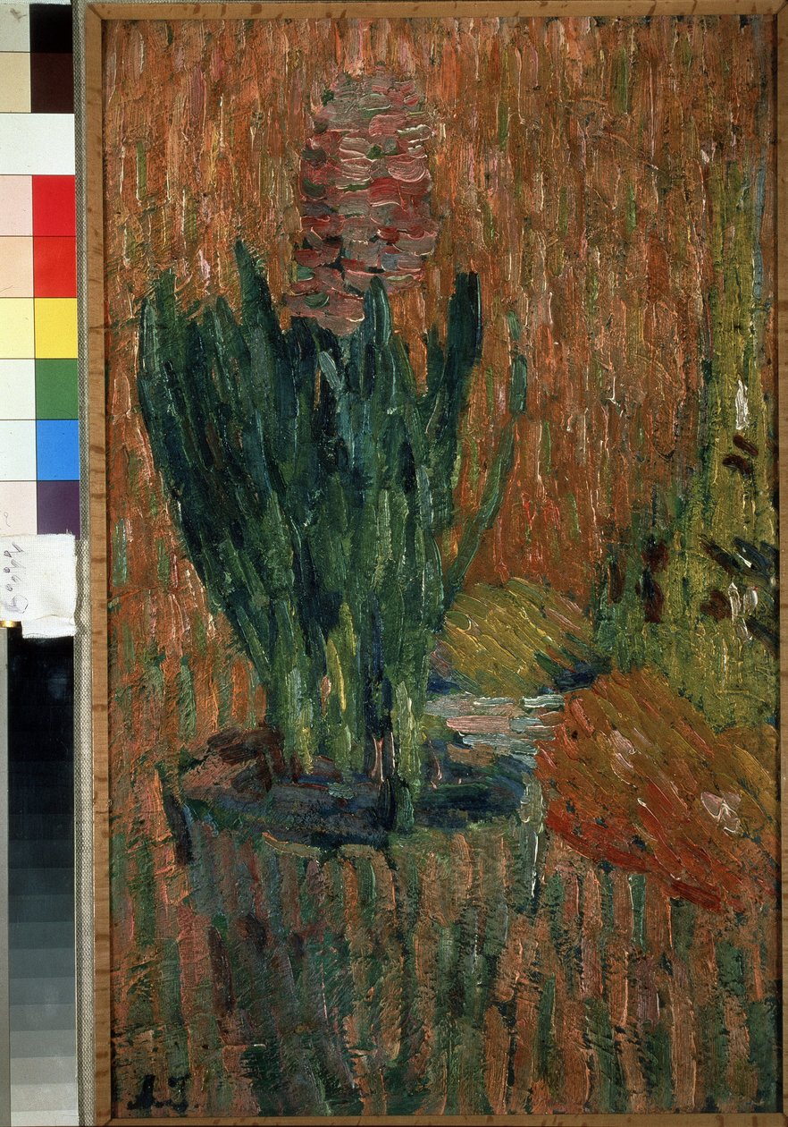 Nature morte (stilleben). Krukblomma på ett bordshörn. Verk av Alexei von Javlensky (Alexi von Jawlensky, Alexej von Javlenski) (1864-1941), olja på kartong av Alexej von Jawlensky