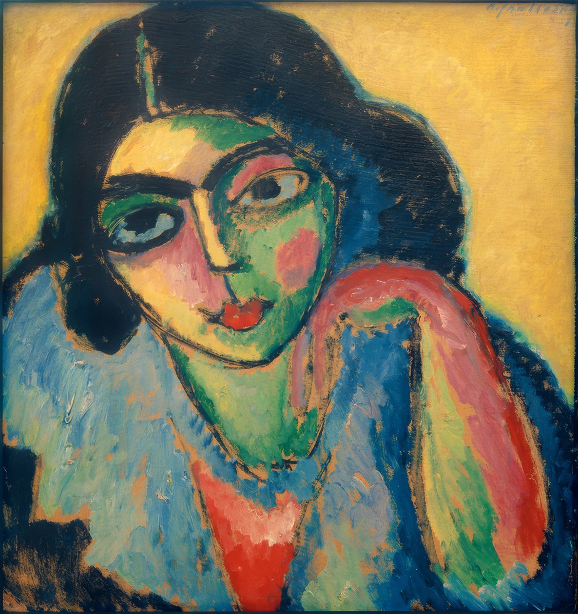 Svart hår på gul bakgrund av Alexej von Jawlensky