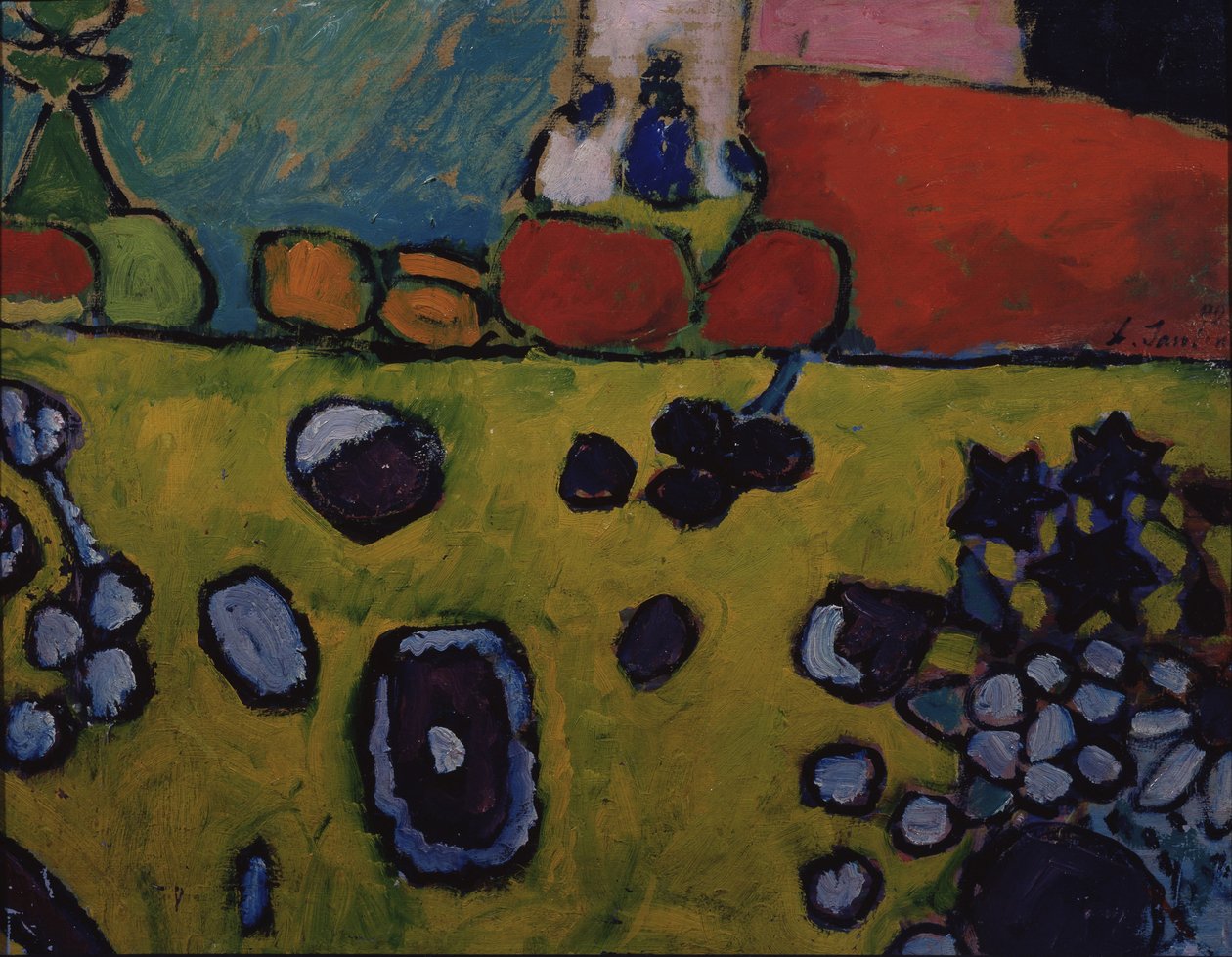Stilleben med en färgglad duk, 1909 av Alexej von Jawlensky