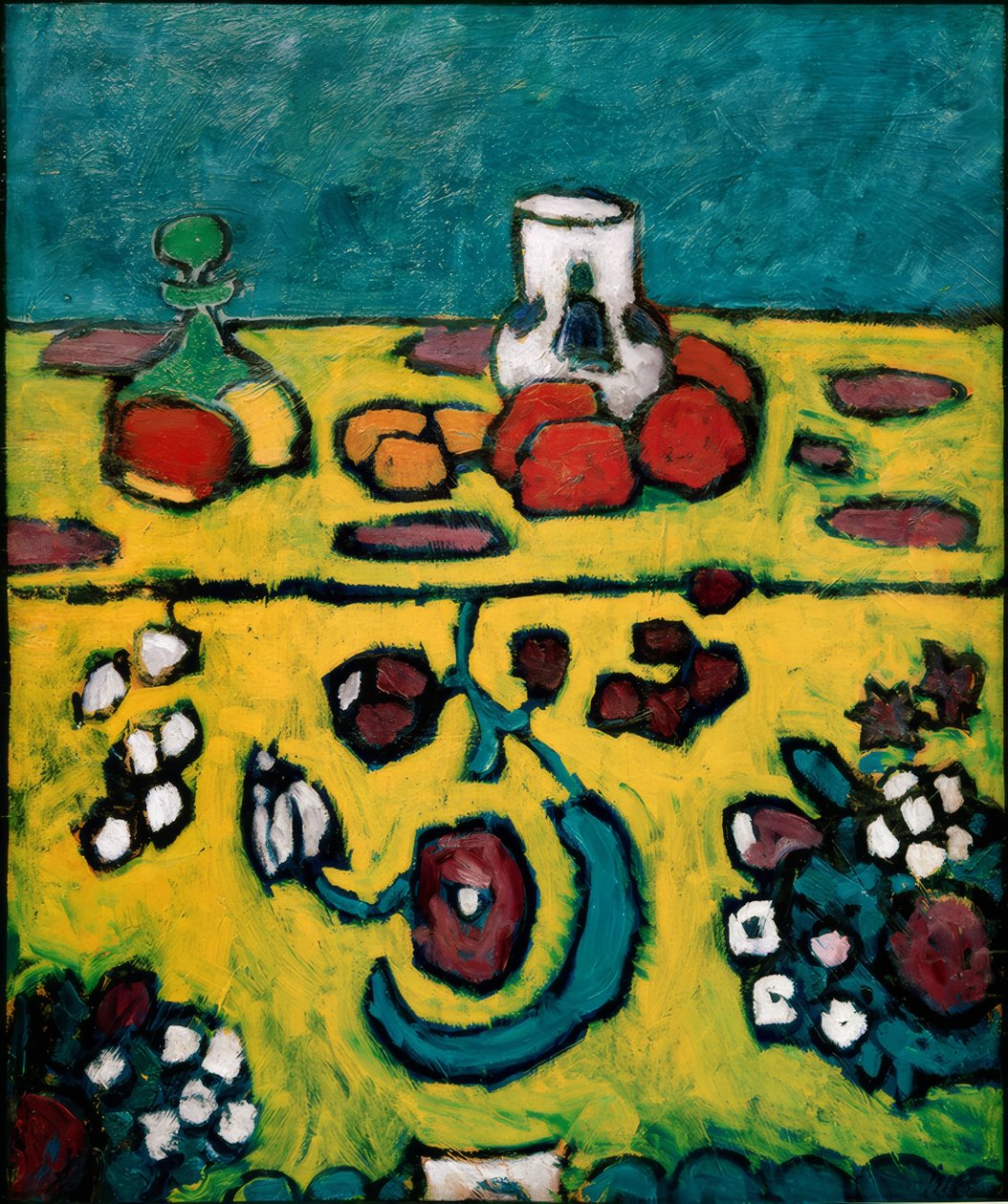 Stilleben med en färgglad filt av Alexej von Jawlensky