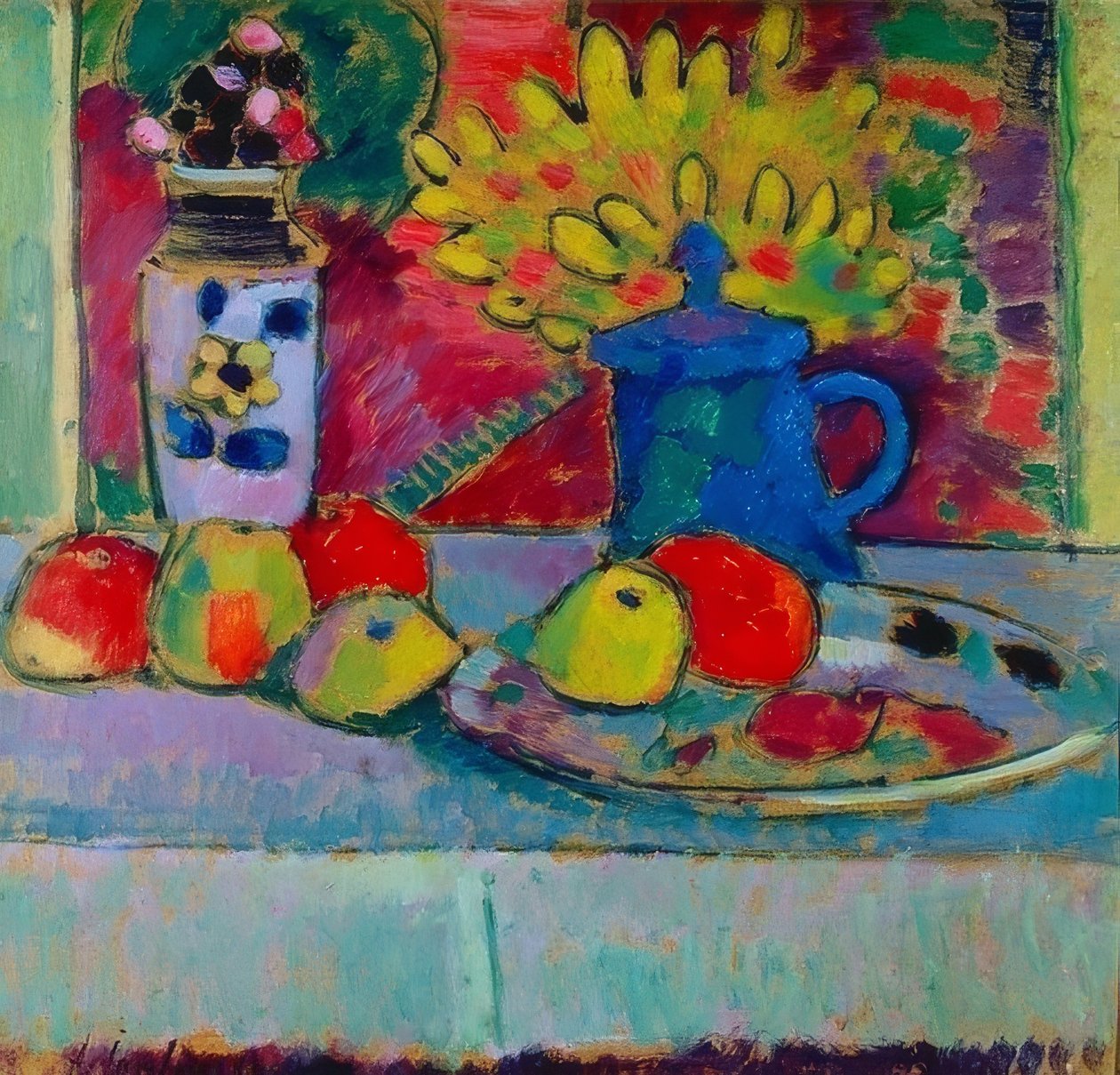Stilleben med blommor och frukter. Omkring 1910 av Alexej von Jawlensky