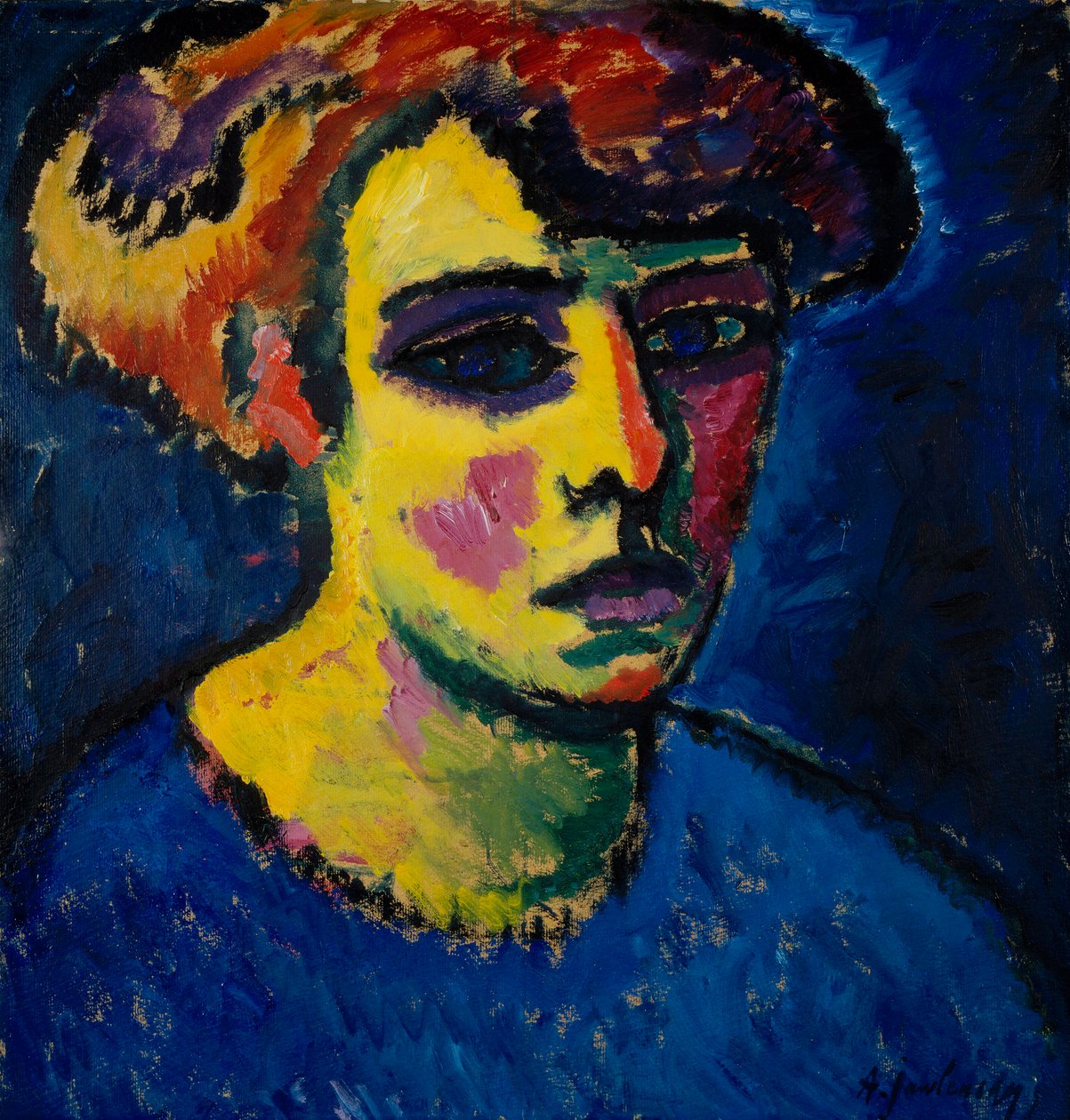 Tete de femme (Head of a Woman) - Målning av Alexei von Javlensky (1864-1941) olja på kartong (52,2x50,2 cm) av Alexej von Jawlensky