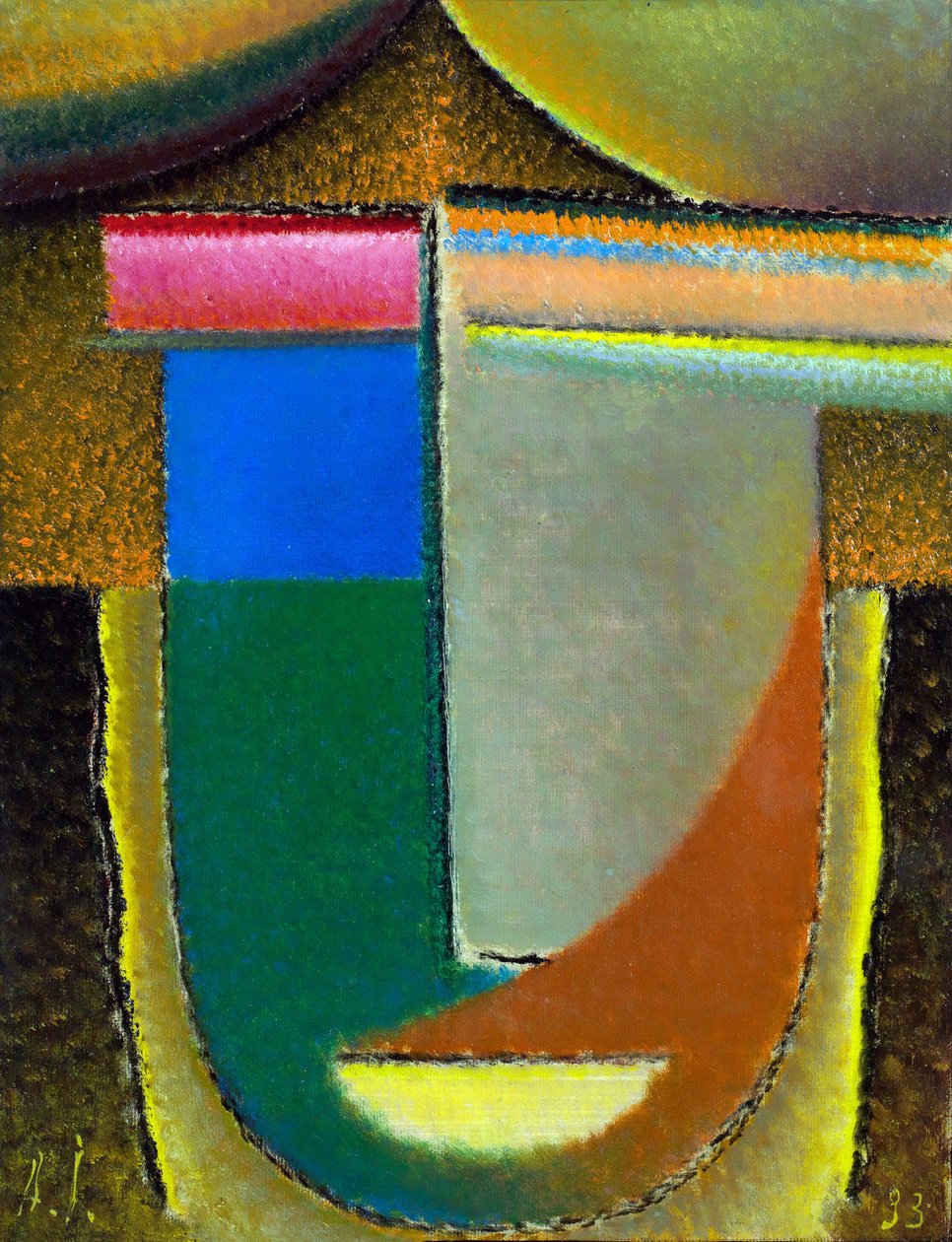 Abstrakt ansikte (Afrika). (Abstrakt huvud. Afrika). Målning av Alexei von Javlensky (Alexi von Jawlensky, Alexej von Javlenski) (1864-1941), olja på kartong av Alexej von Jawlensky
