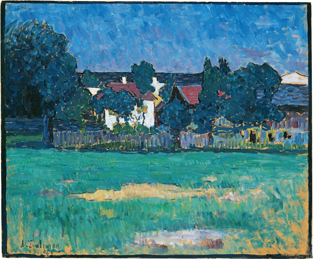Wasserburg landskap med hus och åker, 1907 av Alexej von Jawlensky