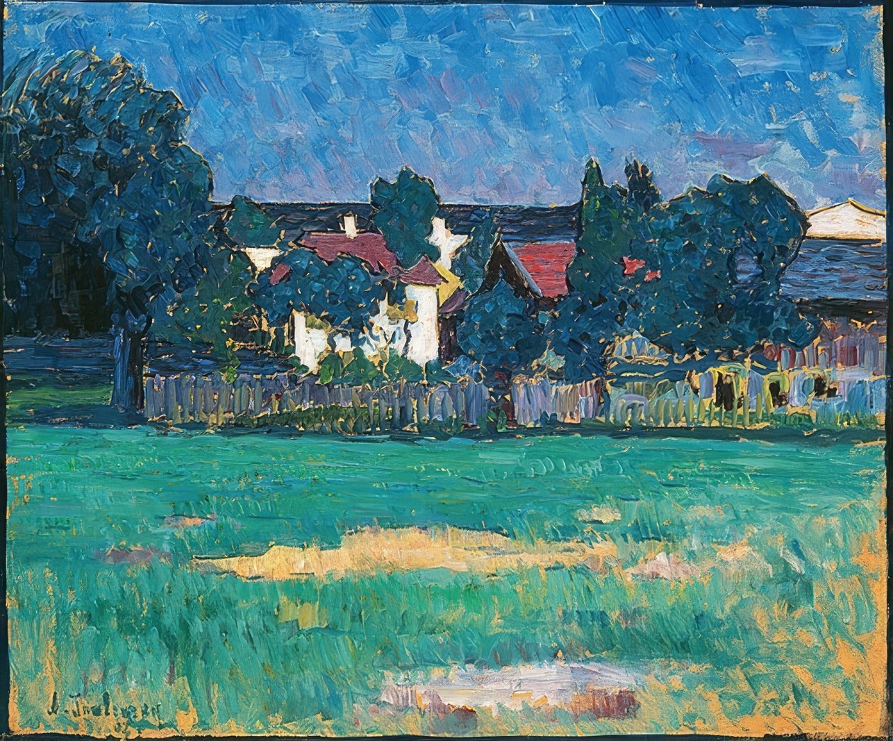 Wasserburgerlandskap med hus och äng. 1907 av Alexej von Jawlensky