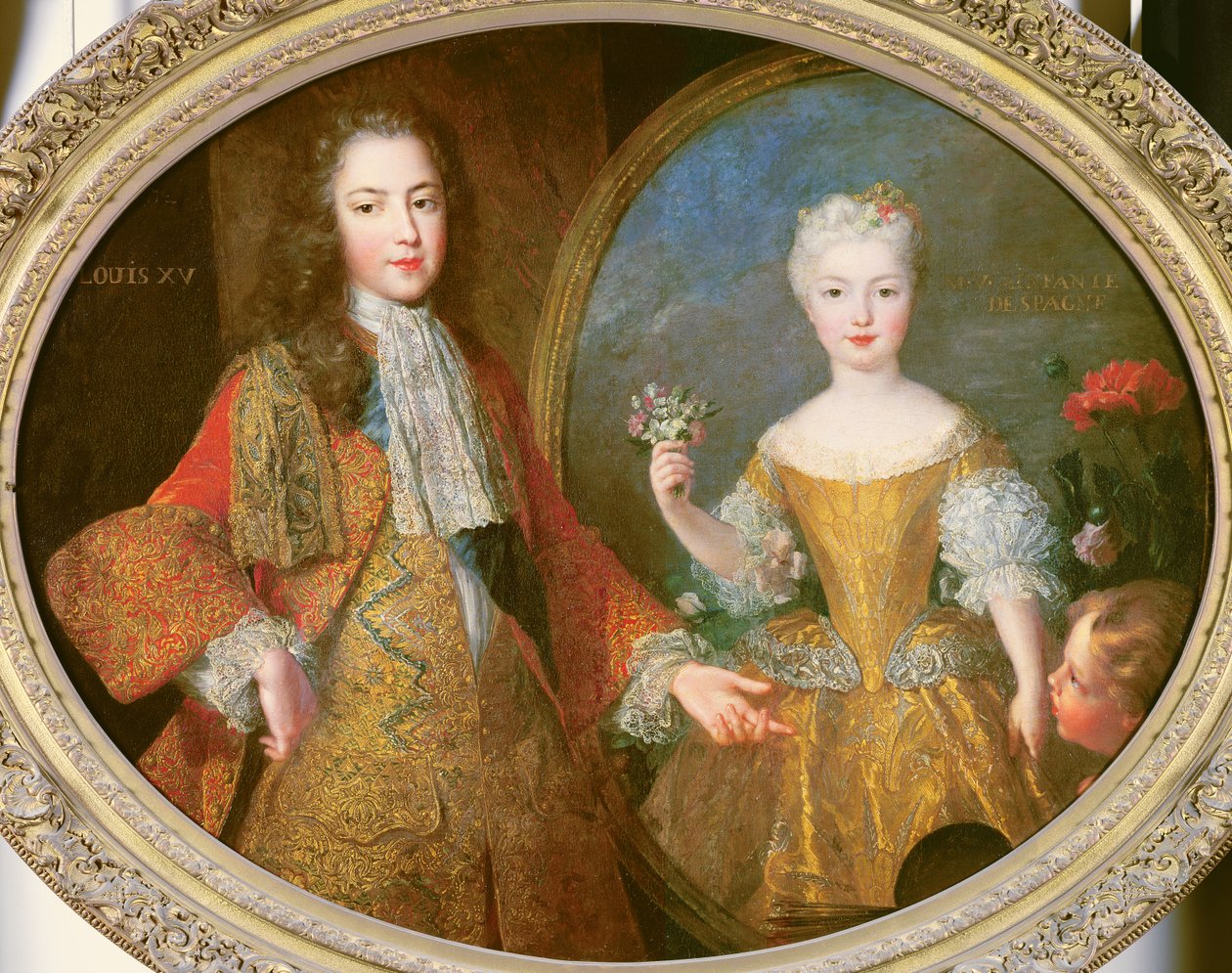 Louis XV (1710-74) na Infanta wa Uhispania, Maria Ana Victoria (1718-81) c.1724 swed av Alexis Simon Belle