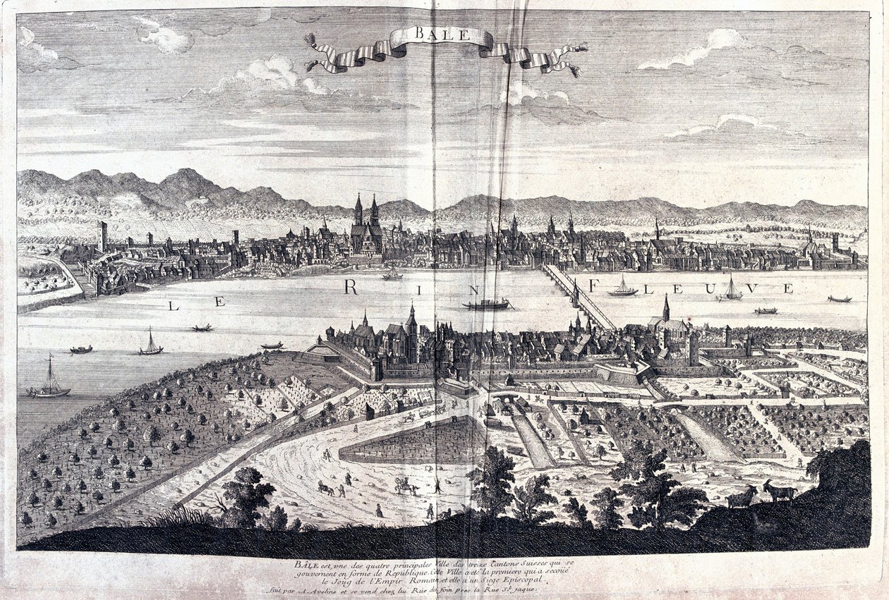 Bale, Schweiz, av A.H. Jaillot i "Atlas Français" - Paris av Alexis Hubert Jaillot
