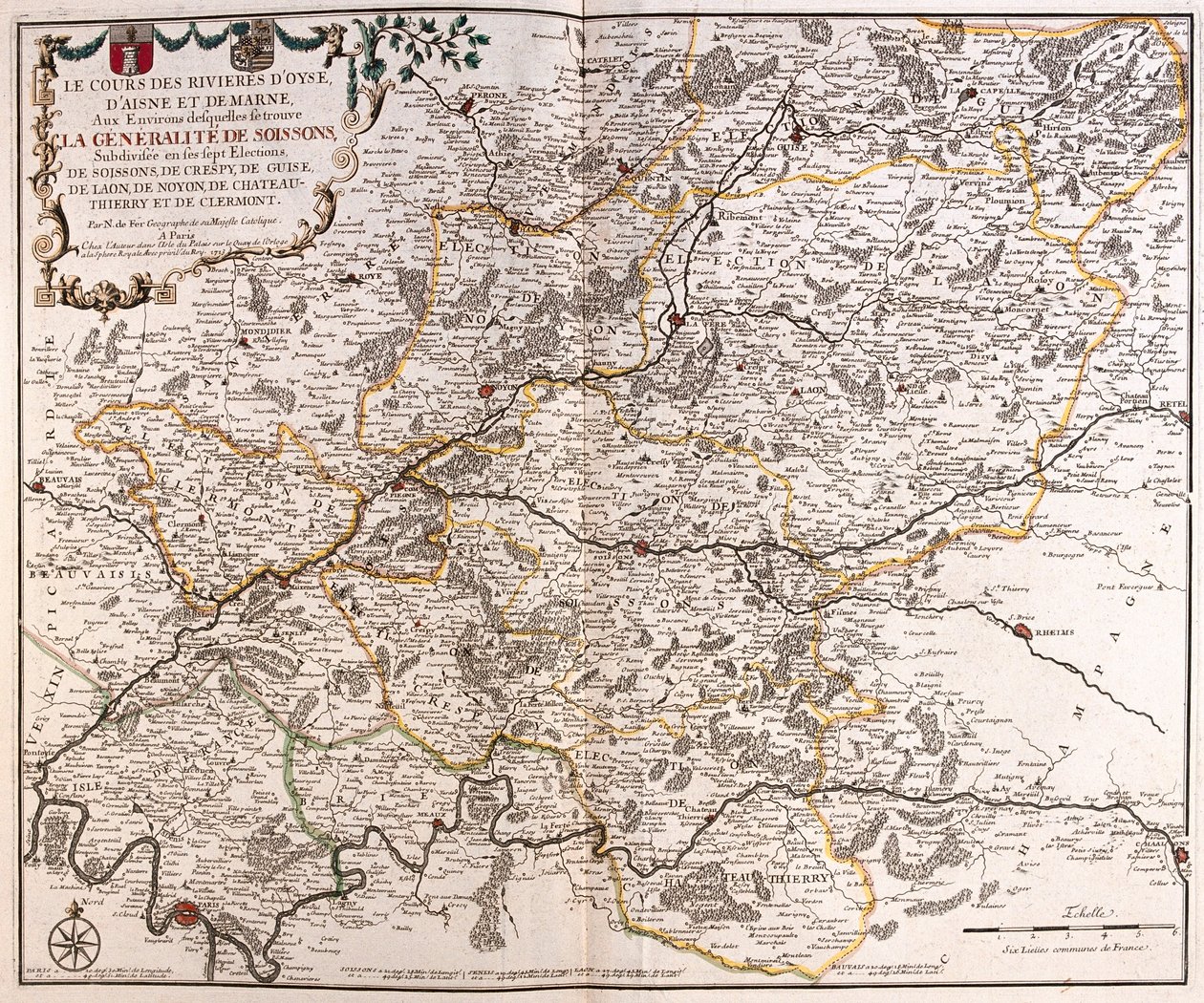 Floden Oise, Aisne och Marne, Frankrike - av A av Alexis Hubert Jaillot