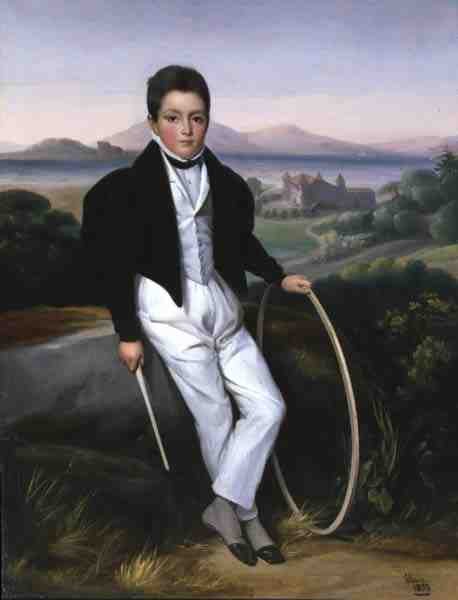 Porträtt av en pojke med en båge, sägs vara Ferdinando Maria av Savojen (1822-55) 1833 (olja på duk) av Alexis Leon Louis Valbrun