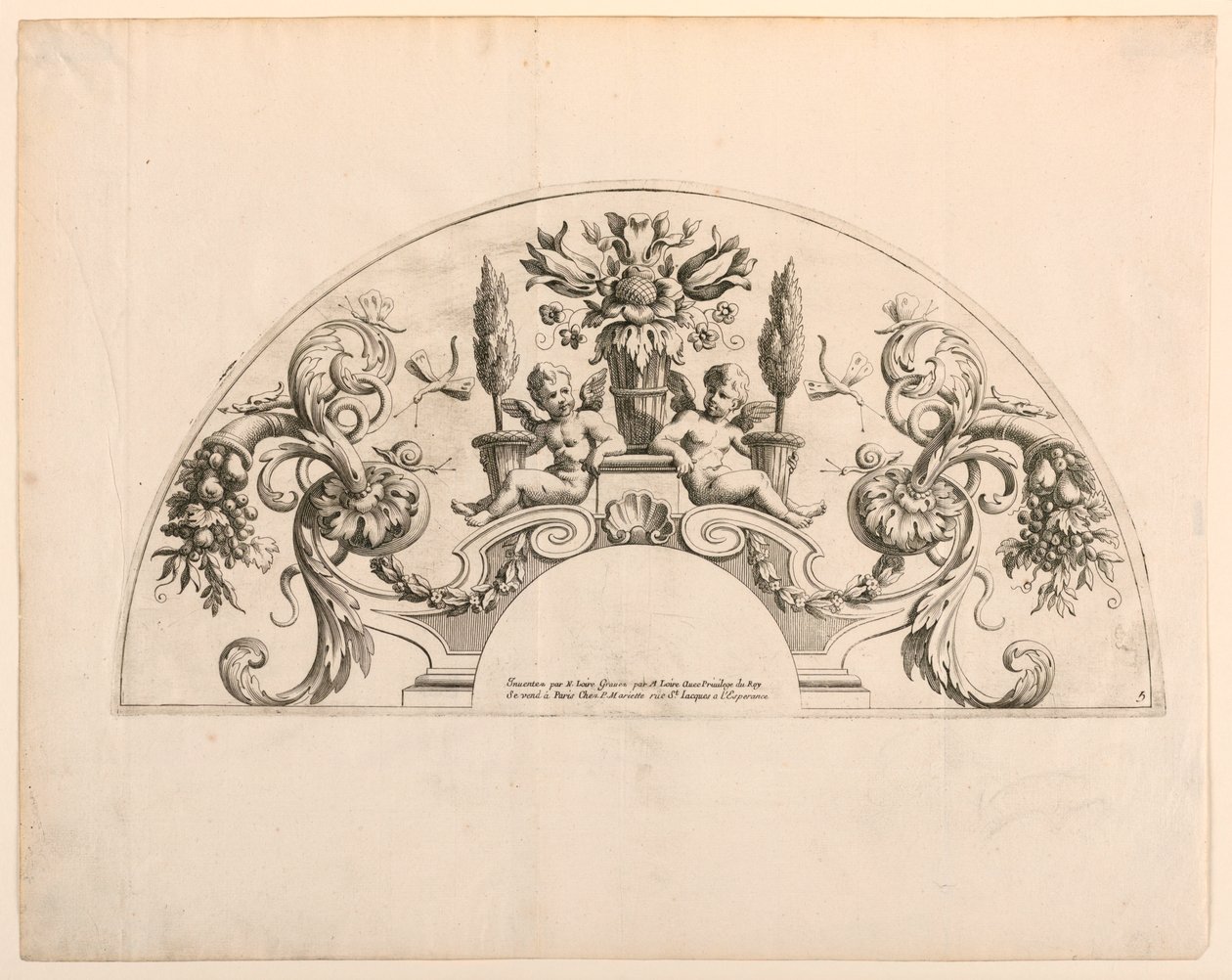 Fläktblad, femte och sjätte plåten i setet, "Divers Desseins de grands Eventtails, Encrans, et autres Ornamens, invented et engraved par Nicolas Loire" av Alexis Loir
