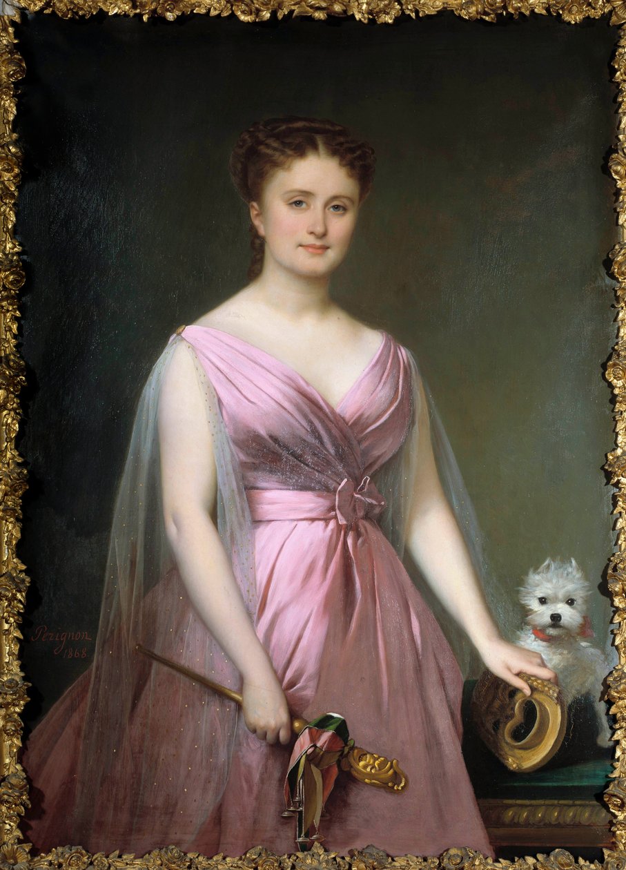 Porträtt av teaterkomikern Hortense Schneider (1833-1920) i galenskap Målning av Alexis Nicolas Perignon den unge (1785-1864) 1800-talets sön. 1,5x0,5 m Compiegne musee du chateau av Alexis Nicolas Perignon