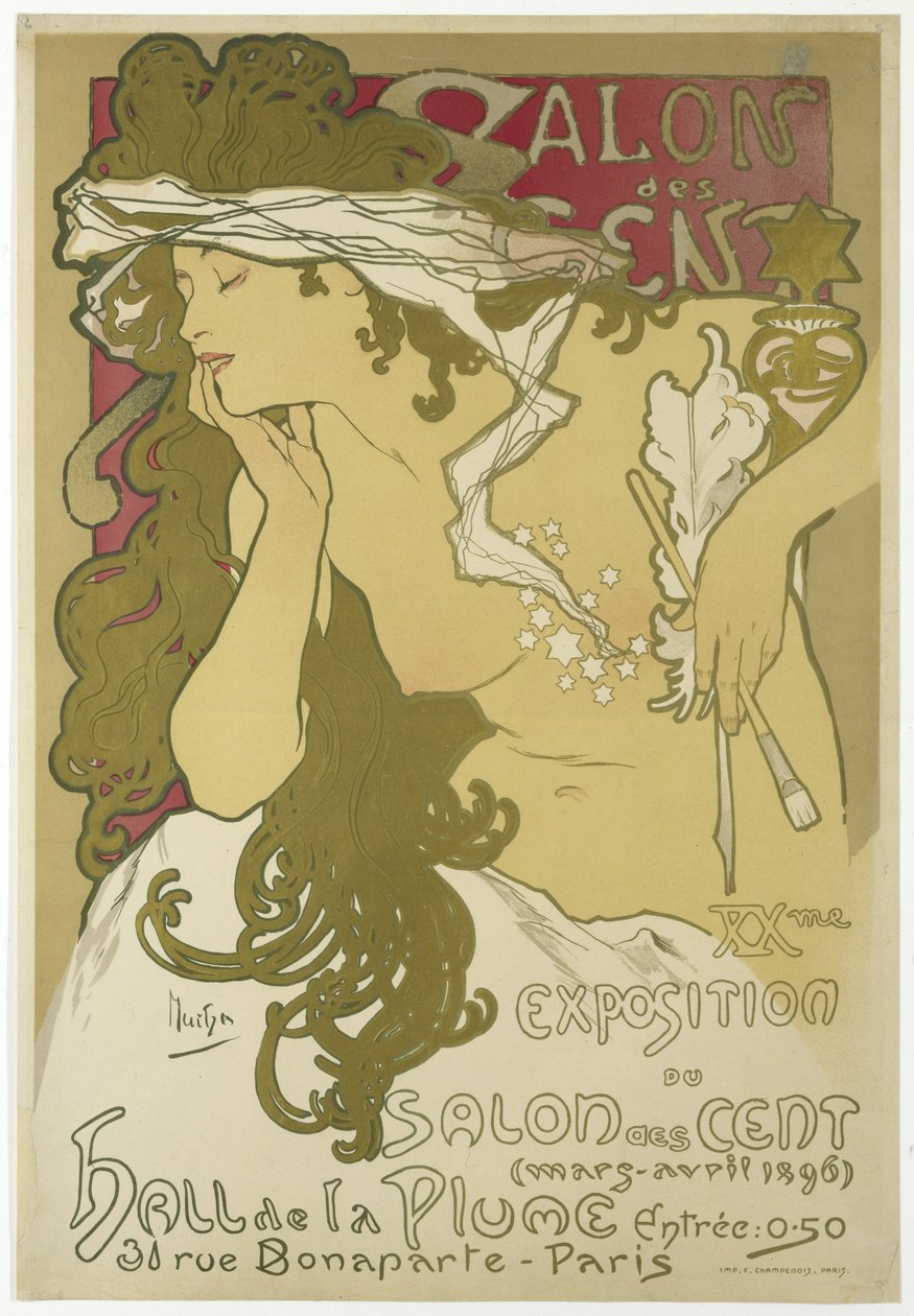 Salon des Cent, XX:e utställningen av Salon des Cent (mars-april 1896) Hall de la Plume, 31 rue Bonaparte, Paris. av Alfons Maria Mucha