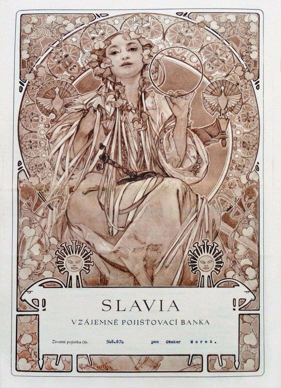 Försäkringspolicy för Slavia Insurance Company, 1942. av Alfons Marie Mucha