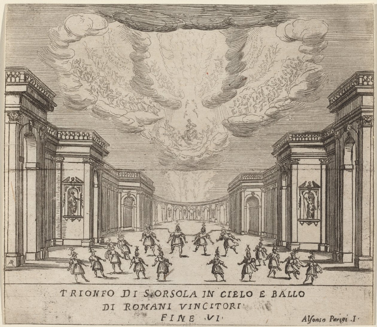 Den heliga Ursulas triumf i himlen och de romerska erövrarna av Alfonso Parigi II