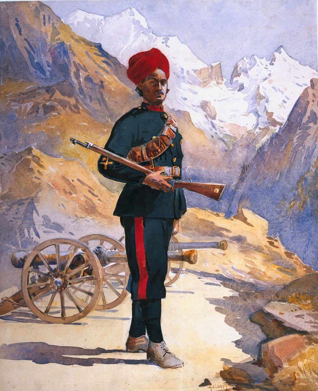 Gunner of the Mountain Battery, Punjabi Musalman, illustration för 