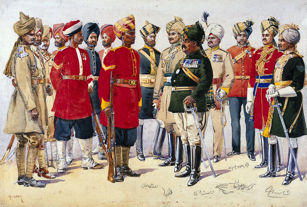 Imperial Service Troops, illustration från "Armies of India" av major G.F. MacMunn, publicerad 1911, 1908 av Alfred Crowdy Lovett