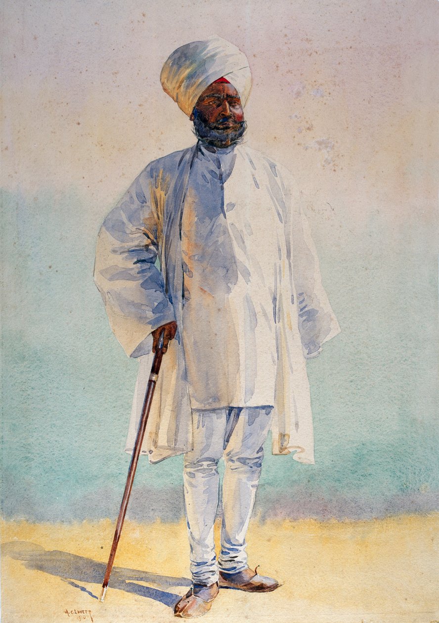 Off to Pension, illustration till "Armies of India" av major G.F. MacMunn, publicerad 1911, 1910 av Alfred Crowdy Lovett