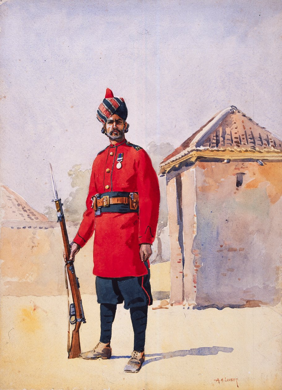 Soldat från den 22:a Punjabisen Awan av Shahpur, illustration för "Armies of India" av major G.F. MacMunn, publicerad 1911, 1908 av Alfred Crowdy Lovett