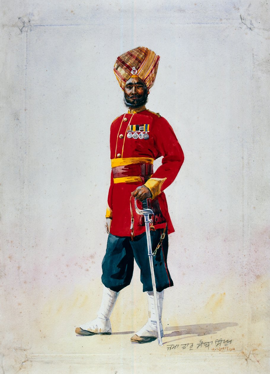 Soldat från de 35:e sikherna, Subadar, illustration för "Armies of India" av major G.F. MacMunn, publicerad 1911, 1908 av Alfred Crowdy Lovett