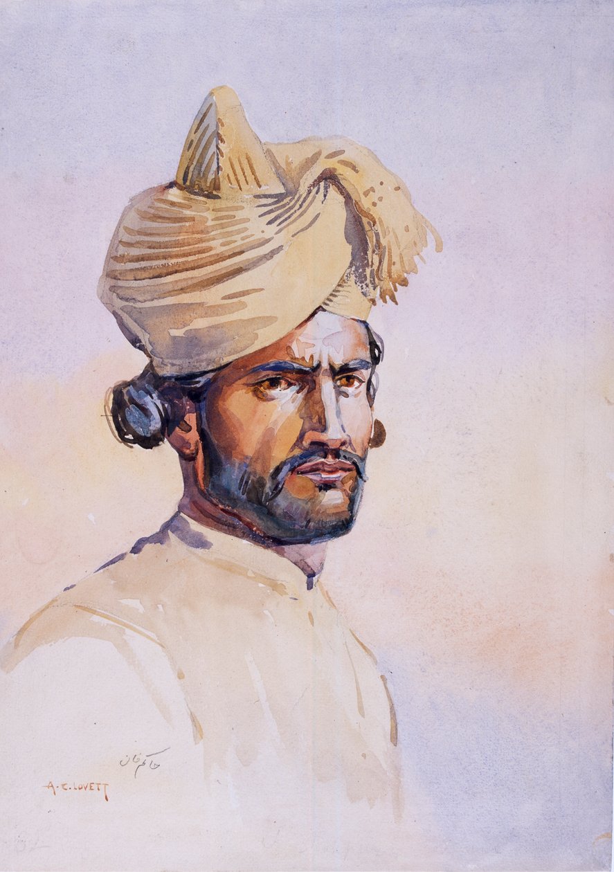Soldat från 82:a Punjabis, Awan, illustration för "Armies of India" av major G.F. MacMunn, publicerad 1911, 1908 av Alfred Crowdy Lovett