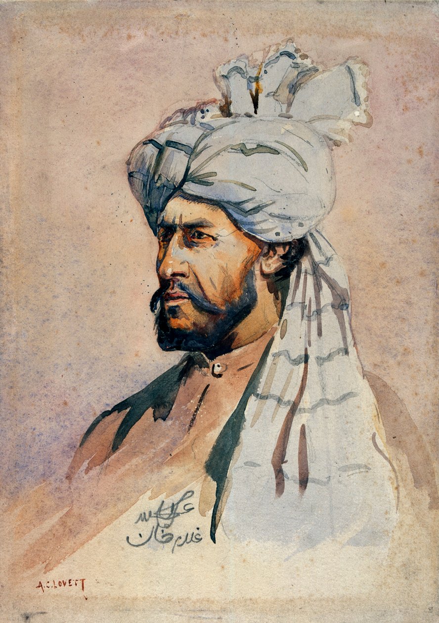 Soldat från Kurram Militia, utan uniform, illustration för "Armies of India" av major G.F. MacMunn, publicerad 1911, 1908 av Alfred Crowdy Lovett