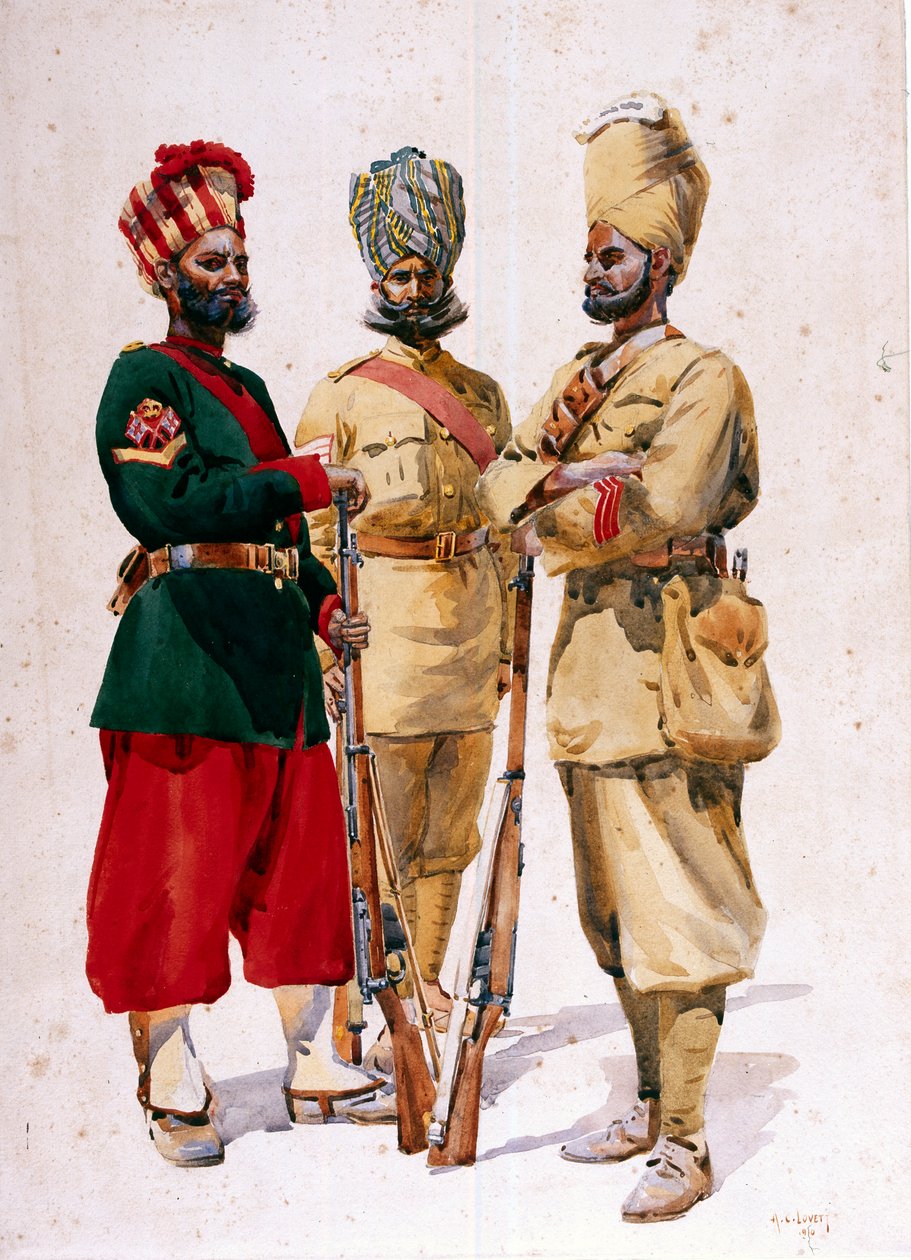 Soldater från 43:e Erinpura-regementet, 44:e Merwara-infanteriet och 108:e infanteriet, illustration för 