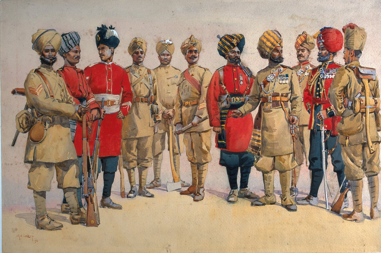 Soldiers of the Pioneer Regiments, illustration för "Armies of India" av major G.F. MacMunn, publicerad 1911, 1908 av Alfred Crowdy Lovett