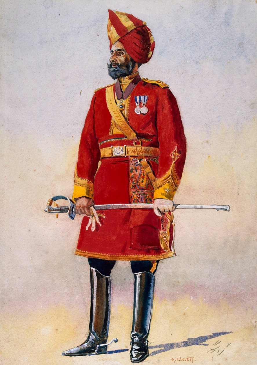 Kommendanten för Bharatpur-infanteriet, illustration till "Armies of India" av major G.F. MacMunn, publicerad 1911, 1908 av Alfred Crowdy Lovett