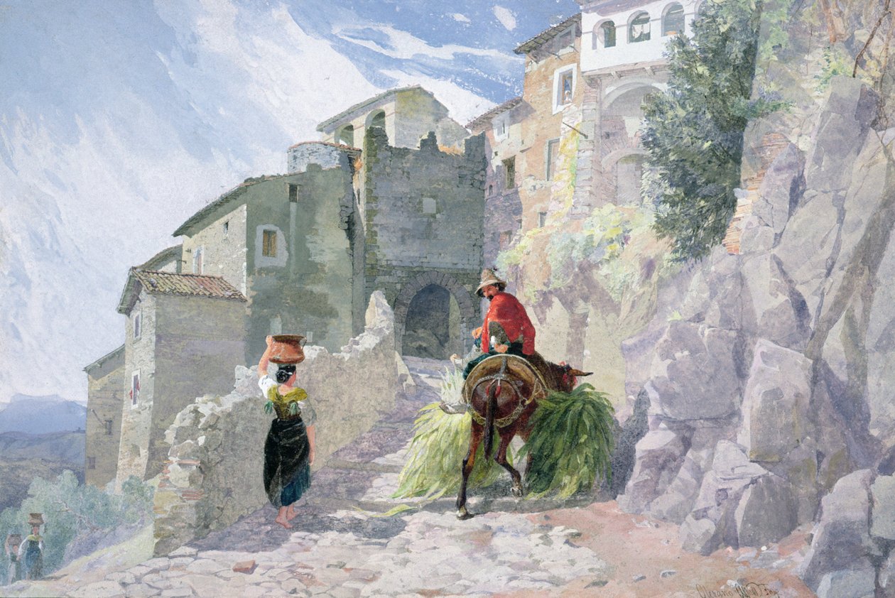 Klostret San Rocco, Olevano, 1800-talet (akvarell) av Alfred Downing Fripp