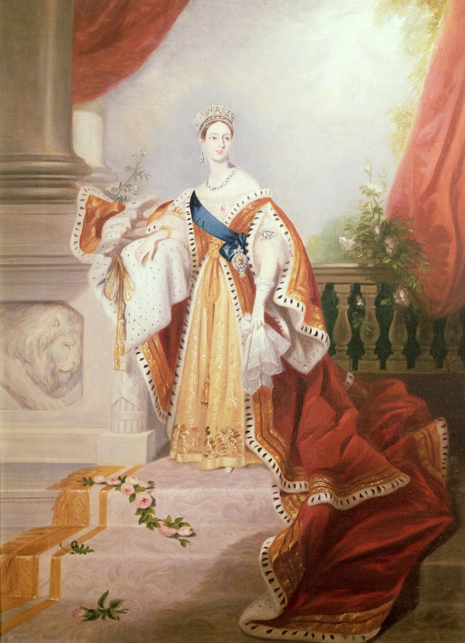 Porträtt av drottning Victoria i kröningsrockar av Alfred Edward Chalon