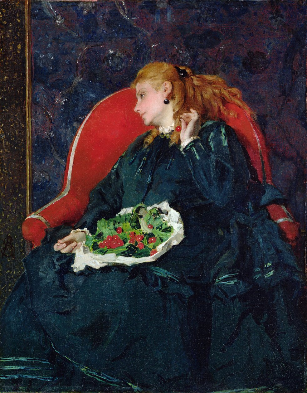 Kvinna med körsbär av Alfred Emile Stevens