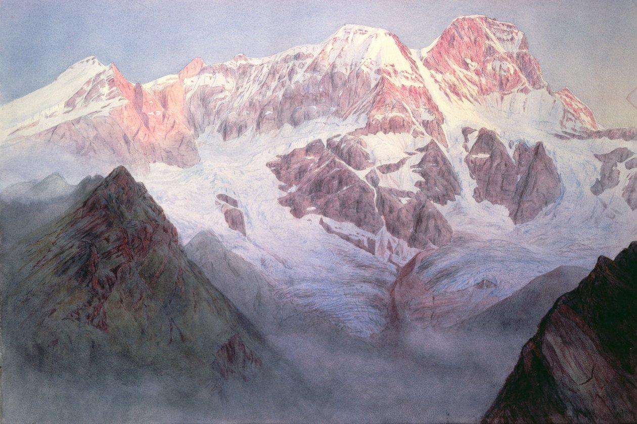 Monte Rosa vid soluppgången ovanifrån Alagna av Alfred Gibson William